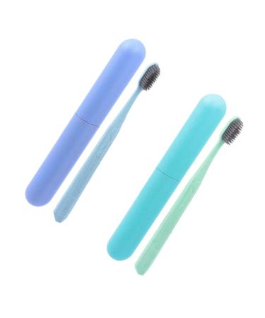 GLEAVI 2pcs Toothbrush Set Container For Colored Toothbrushes Hand Toothbrush Heads Normal Toothbrush Oral Care Brushes Adult Toothbrushes Gift Sensitive PP Raw Material Travel 1 Piece (1 Pack) Assorted Colors 1