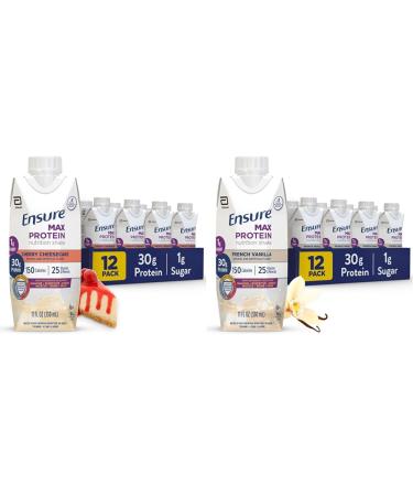 Ensure Max Protein Nutrition Shake with 30g Protein 1g Sugar High Protein Shake Cherry Cheesecake & French Vanilla 11 fl oz Pack of 12