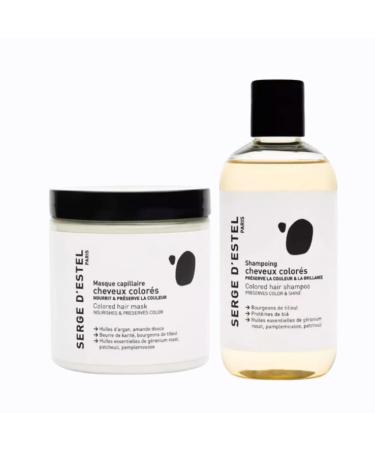 SERGE D'ESTEL PARIS - Colored Hair Care 500ml Shampoo and Mask for Colored Hair Nourishes Moisturizes Hair Protects & Prolongs Plant Coloring Natural Care 100% Vegan Made in France