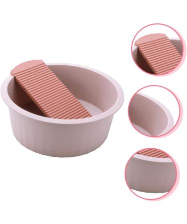COOLHIYA Washboard 1 Set Wash Basin Laundry Cleaning Board Washing Basin Washing Clothes Board Dish Basin Baby Camping Bucket Pink 33.5x33.5cm - Buy Online on GoSupps.com