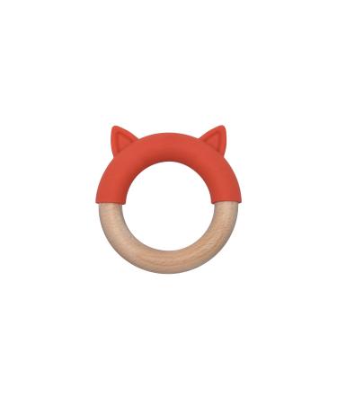 Bunky Baby Silicone + Wood Baby Teether Toy | Wood & Textured Silicone to Soothe Gums | Cat | Red/Poppy | 6+ Months Cat Poppy