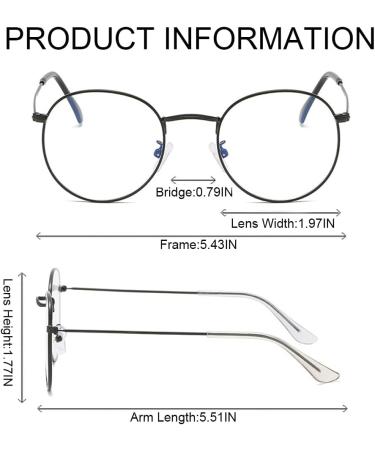 Junsika Blue Light Filter Glasses - Classic Round Metal Frame Non-Prescription Anti-Blue Light Unisex PC Gaming Glasses - A1: Black - Buy Online on GoSupps.com