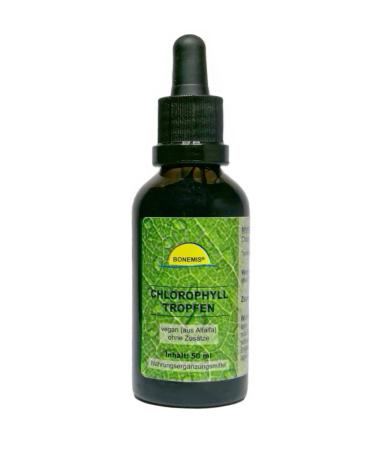 Chlorophyll drops vegan (from alfalfa) natural without additives 50 ml brown glass bottle with glass pipette Bonemis 1