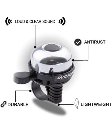 LYCAON Mini Aluminum Bicycle Bell - 2 Pack, Silver - Right Side Use | Bike Ring Horn Accessories for Scooter, Cruiser, Ebike, Tricycle, MTB, BMX, Electric Bike - Buy Online on GoSupps.com