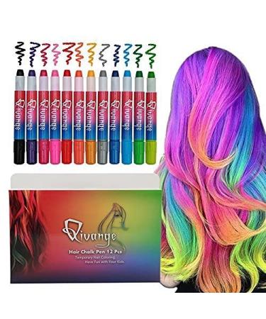 Qivange Hair Chalk Pens Halloween Gift for Girls Kids Boys Granddaughter Daughter Age 4-13+Years Old, 12 Pieces Temporary Hair Color Washable Bright Non-Toxic Hair Dye for Cosplay Birthday Party