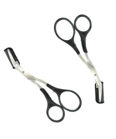 2Pcs Curved Eyebrow Trimmer Eyebrow Shear Scissors Eyelash Hair Scissors Cutter Remover Tool Eyebrow Grooming Tool With Comb and Non Slip Finger Grips for Women Men Makeup Eyebrow Eyelash Trimming