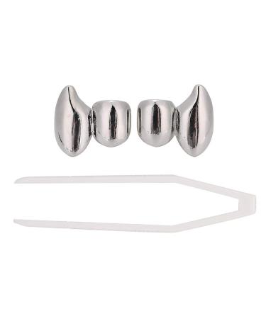 Iced out diamond teeth grillz for men women cover hip hop gold grills for their teeth tooth jewelry and accessories 2 pieces of single tooth bling teeth decoration (silver couple (real gold -plated))