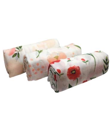 Little English Bamboo/Cotton Large Muslin Blankets for babies perfect for swaddling - Luxury Pram Blanket - Flower Power - Set of 3-120cm x 120cm Blanket Set