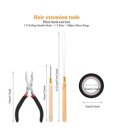 4Pcs Hair Extension Kit with Pulling Needle Hook and Wig Pliers + 500 Micro Rings (Black) - Best Quality International Shipping - Buy Online on GoSupps.com