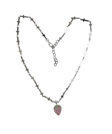 Oralgo's collarbone chain adjustable strawberry cross chain choker crucifix allergy -free jewelry for women and girls glaze + alloy