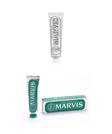 Marvis Whitening Mint Toothpaste Whitening Mint, 3.8 Oz & Classic Strong Mint, 3.8 Oz Toothpaste