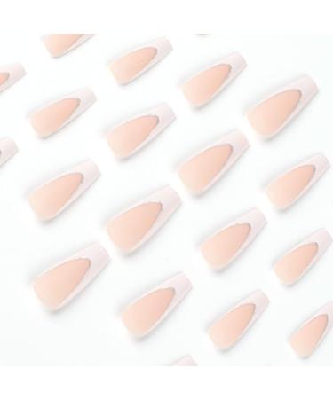 Justotry 24pcs White French Press On Nails - Glitter Line Ballerina Artificial Nails for Women | Beautiful Medium Fake Nails - Buy Online on GoSupps.com