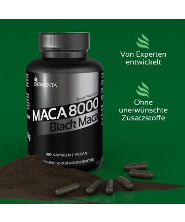 BIOMENTA Maca 8000 - 180 Vegan Capsules | High Potency 10:1 Black Maca Extract from Peru | Premium Quality for Energy & Vitality - Buy Online on GoSupps.com