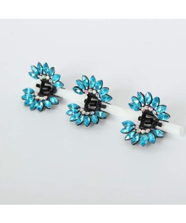 JUSTFOX Mini Hair Clips - Set of 3 Flower-Shaped Rhinestone Clips in Turquoise | Stylish Hair Accessories for All Hair Types - Buy Online on GoSupps.com