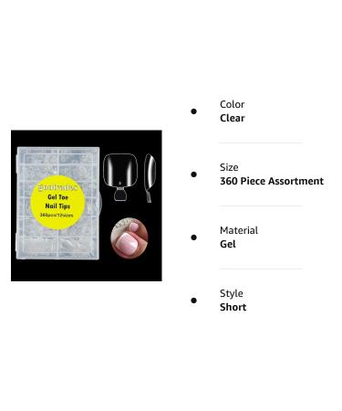 gootrades Soft Gel Toe Nail Tips for Soak Off Gel Extension - 360pcs, Clear False Toenails for Home DIY Manicure - 12 Sizes - Buy Online on GoSupps.com