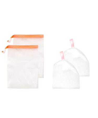 4pcs Bubble Net Drawstring Exfoliating Bag Nylon Mesh Foam Net for Skin Care Bags