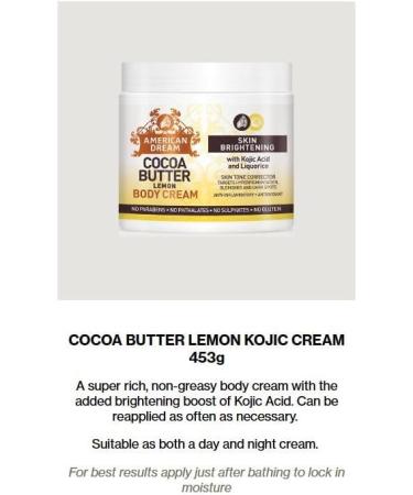 American Dream Huile corporelle au beurre de cacao et cr me pour le corps au beurre de cacao et au citron pour claircir la peau. Produits de taille compl te - Buy Online on GoSupps.com