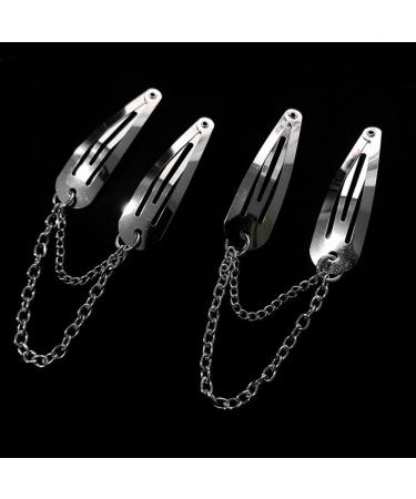 2pcs/Set Metal Snap Hair Clips Silver Color Cross Heart Hair Barrettes Clips with Pendant Girls Hair Accessories(Chain)