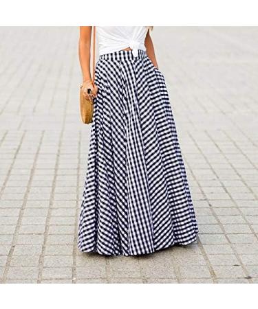 Sanahy Women's Vintage Plaid Maxi Skirt with Pockets - XXL Blue - Buy Online on GoSupps.com