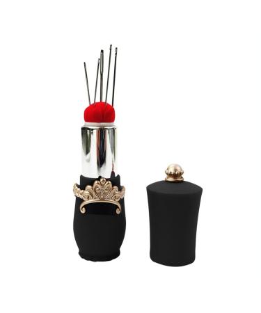 D&D Lipstick Pin Cushion Sewing Needle Case with Hand Needles for Needlework DIY Craft Tools (Black)