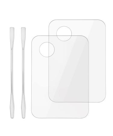 Acrylic Cosmetic Makeup Palette, 2 Pack Makeup Mixing Tray with Makeup Spatula Metal Mirror for Nail Art Beauty Salon Color Cream Liquid Foundation Mixing Palette (Transparent) - Buy Online on GoSupps.com