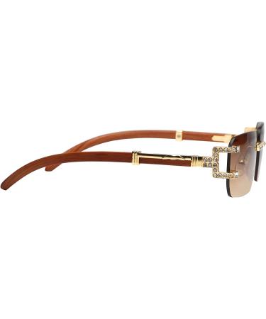 Retro Wood Buffs Vintage Gangster Style Rimless Clear Lens Eye Glasses | Metal & Wood | Brown - Buy Online on GoSupps.com