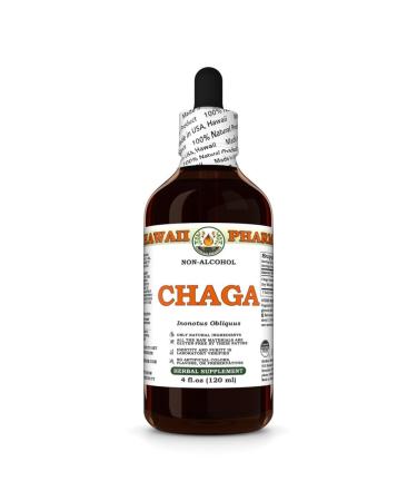 Chaga (Inonotus Obliquus) Dry Whole Mushroom Glycerite Made in Hawaii All Natural Vegan Lab Tested Alcohol-Free Liquid Extract - 4 fl.oz 4 Fl Oz (Pack of 1)