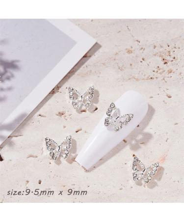 Silver Butterfly Nail Charms - 3D Metallic Rhinestones for Nail Designs | 20pcs - Buy Online on GoSupps.com