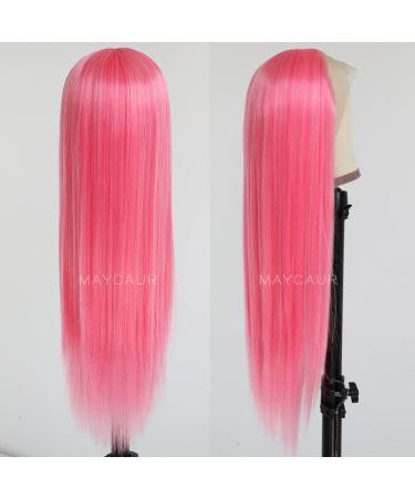 Maycaur Pink Lace Front Wig 22 Inch - Long Straight Heat Resistant Synthetic Hair - Glueless Wigs for Women - Natural Hairline - Fashionable Pink Color - Buy Online on GoSupps.com