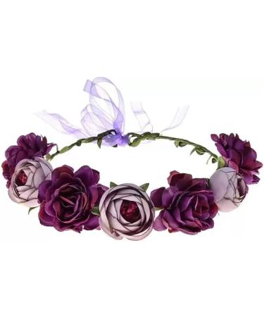 ZHER-LU Flower Headband Floral Crown Garland Halo for Wedding Festival (Purple) - Buy Online on GoSupps.com