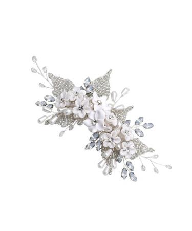 DOITOOL 1pc Bridal Headwear Womens Hair Clips White Rhinestones Wedding Hair Comb Flower Hair Comb Bride Hair Clip Womens Hair Accessories Tiara Miss Crystal Pearl The Flowers Hairpin