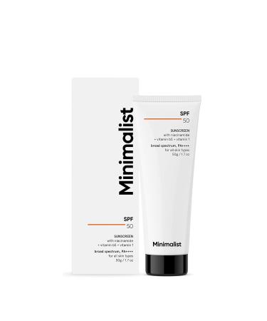 Minimali Sunscreen Cream SPF 50 Lightweight No White Cast Broad Spectrum PA ++++ Acne Safe| For Men & Women 50 gm