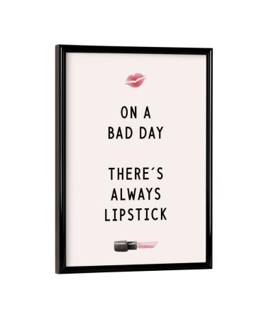 Artboxone poster with black frame 18x13 cm typography there is always lipstick - picture lipstick kiss lips 18x13 cm + black frame