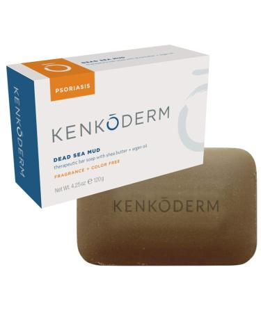 Kenkoderm Psoriasis Dead Sea Mud Soap with Argan Oil & Shea Butter 4.25 oz | 1 Bar | Dermatologist Developed | Fragrance + Color Free | Eczema  Psoriasis and Rosacea 4.25 Ounce (Pack of 1)