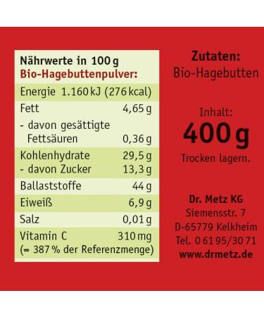 Organic Rosehip Powder 400g - 100% Pure Rosa Canina | Rich in Vitamin C for Smoothies Muesli & Drinks - European Wild Collection - Buy Online on GoSupps.com
