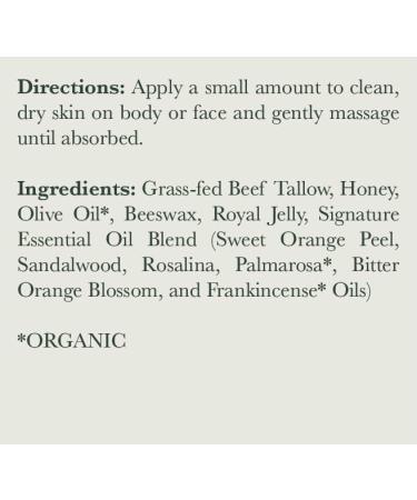 Harvest & Herd Citrus & Honey Tallow Balm - Organic Skin Nutrition with Olive Oil Raw Manuka Honey Beeswax Royal Jelly and Signature Essential Oil Blend (2oz 60ml) - Buy Online on GoSupps.com