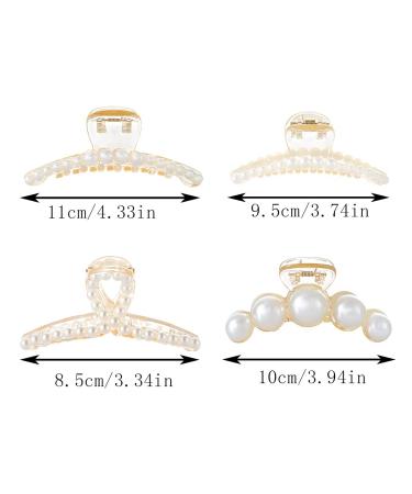 Set of 4 Pearl Hair Claw Clips - Fancy Acrylic Barrettes for Thick Curly Hair - Buy Online on GoSupps.com
