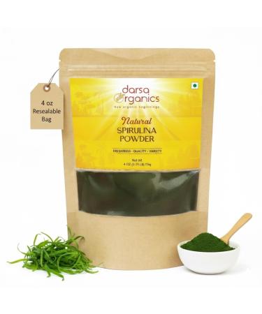Darsa Organics Spirulina Powder 4 oz - USDA Organic Super Greens Plant-Based Spirulina Protein Powder for Smoothies - Non-GMO Vegan Kosher