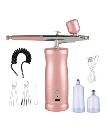 Facesunny Airbrush Kit Handheld Rechargeable Airbrush Compressor Airbrush Set Portable for Nail Art Barber Makeup Cake Easy to Use Pink