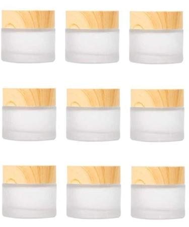 10 ml of mini cosmetics glass with frosted glass structured. Refillable Glasses Round wooden grain lids cosmetic container for lottery face cosmetics eye cream lip balm (9 pieces) 10ml