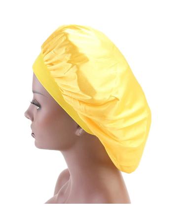 Elastic Wide Band Yellow Sleep Cap for Women | Hair Bonnet Hat for Night Sleeping - Buy Online on GoSupps.com