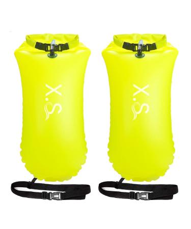X.Store 2 Pack 20L Waterproof Swim Bouy with Storage Space Inflatable Dry Bag Bright Color Swim Safety Float for Open Water Swimmers, Triathletes, Kayakers and Snorkelers Yellow
