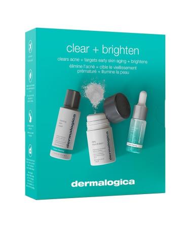 Dermalogica Clear and Brighten Kit 3 Step Facial Skincare Set - Includes Face Cleanser Exfoliator and Serum