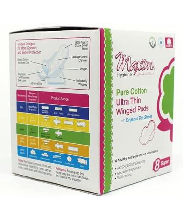 Maxim Hygiene Pure Cotton Ultra Thin Winged Pads - 8 Super Absorbent Pads - Buy Online on GoSupps.com