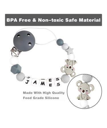 Personalized Tyry.hu Hook Pacifier Chain for Boys & Girls | Custom Baby Pacifier Strap Clip - Ideal Newborn Gift | D-Koala Gray - Buy Online on GoSupps.com