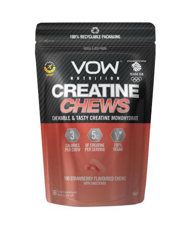 VOW Nutrition Creatine Chews 100 Strawberry Flavoured Chews Creatine Monohydrate Convenient & Tasty Chewable Creatine Informed Sports Approved (Strawberry)