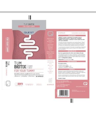 Quest Tum Biotix Probiotic Supplement - 2 Billion CFU for Gut Health - Vegan Multi Strain Digestive Support - 30 Capsules - Buy Online on GoSupps.com