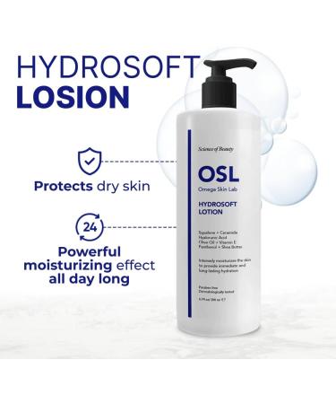OSL Hydrosoft Lotion 200ML Nourishing Face Moisturiser Body Lotion and Face Lotion Enriched with Shea Butter Vitamin-E Olive Oil Hyaluronic Acid Ceramide Squalene - Buy Online on GoSupps.com