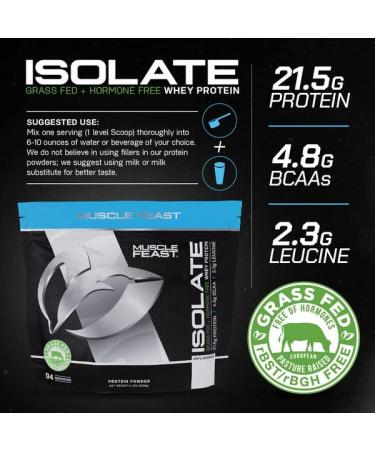 Muscle Feast Grass-Fed Whey Protein Isolate 5lb - Hormone-Free, Unflavored, All Natural, Pasture Raised (94 Servings) - Buy Online on GoSupps.com