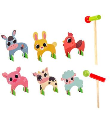 Alipis Mini Croquet Set with Wooden Mallets and Ball, Wooden Animals Croquet Set Cartoon Animal Croquet Gate Ball Play Set